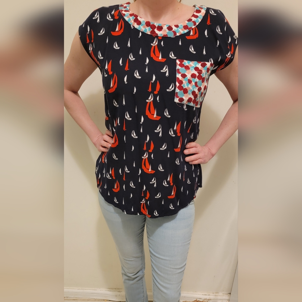 Anthropologie Porridge Navy Boats Top XS